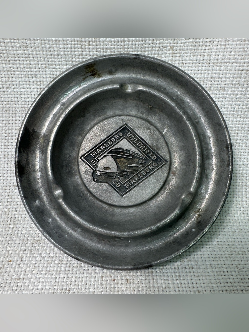 Vintage Marlboro Pewter Gray Round Ashtray with Embossed Logo
